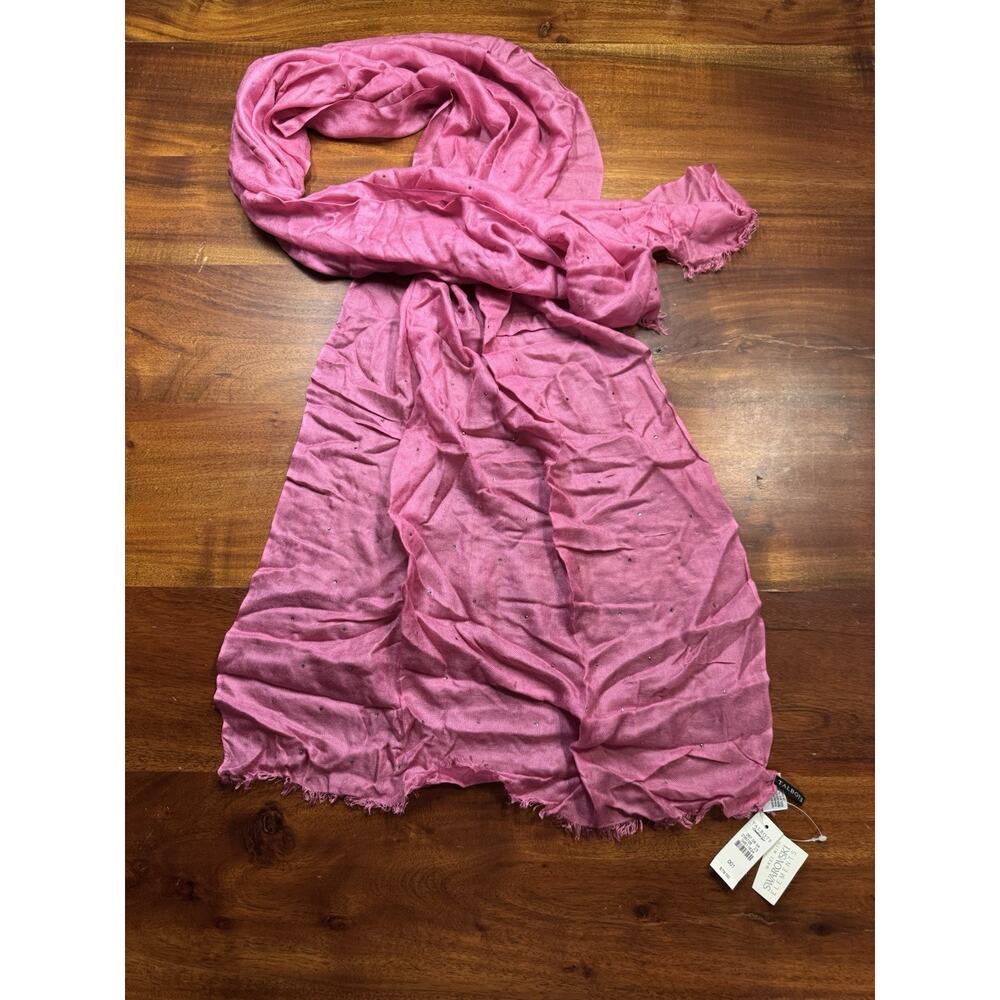 Pink Talbots Scarf W/ Embellished Swarovski Elements Fringe Hem (20” x 70”) -NEW